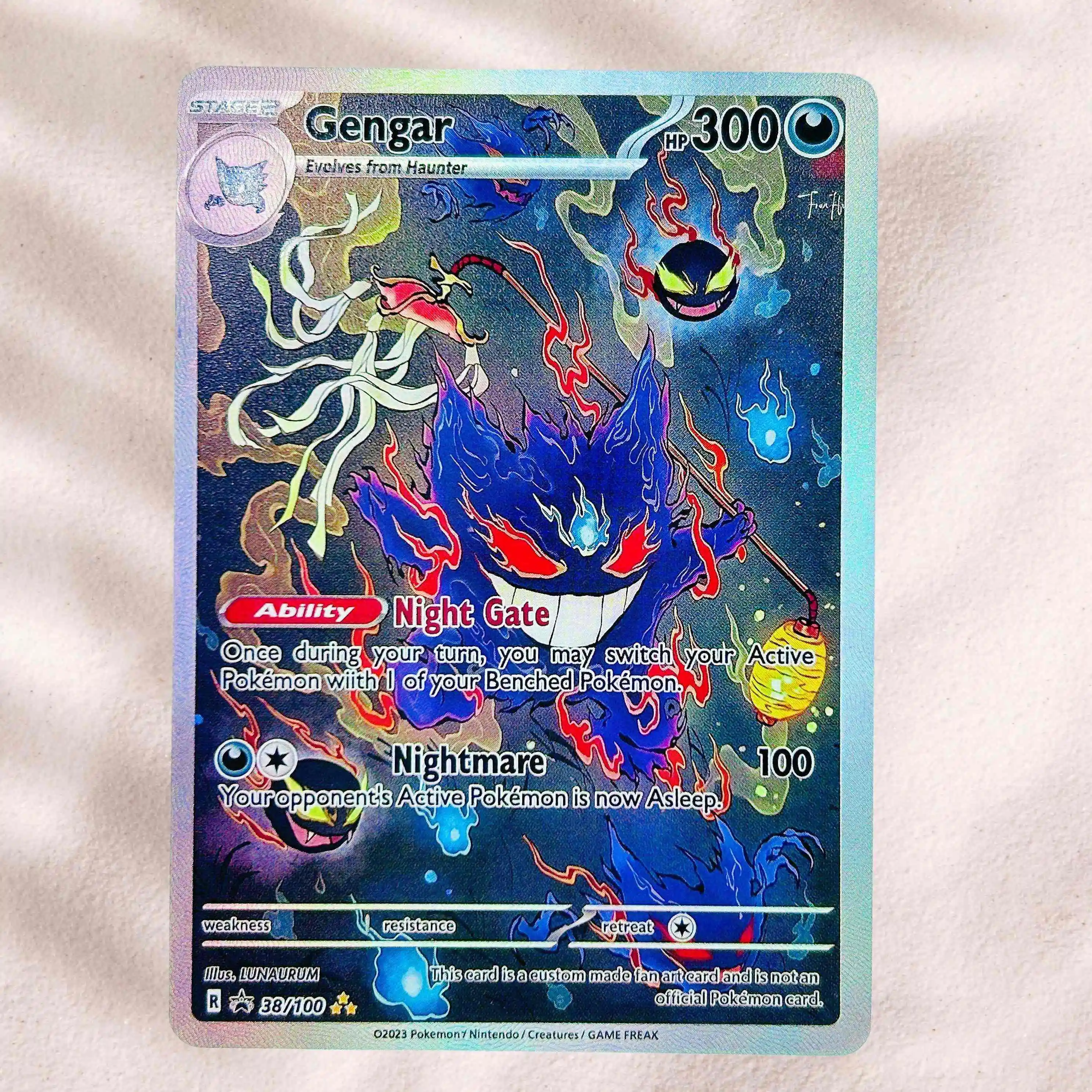 DIY Pokemon Gengar 38/100 Holographic Texture English Version Premium Anime Collection Card Perfect Condition