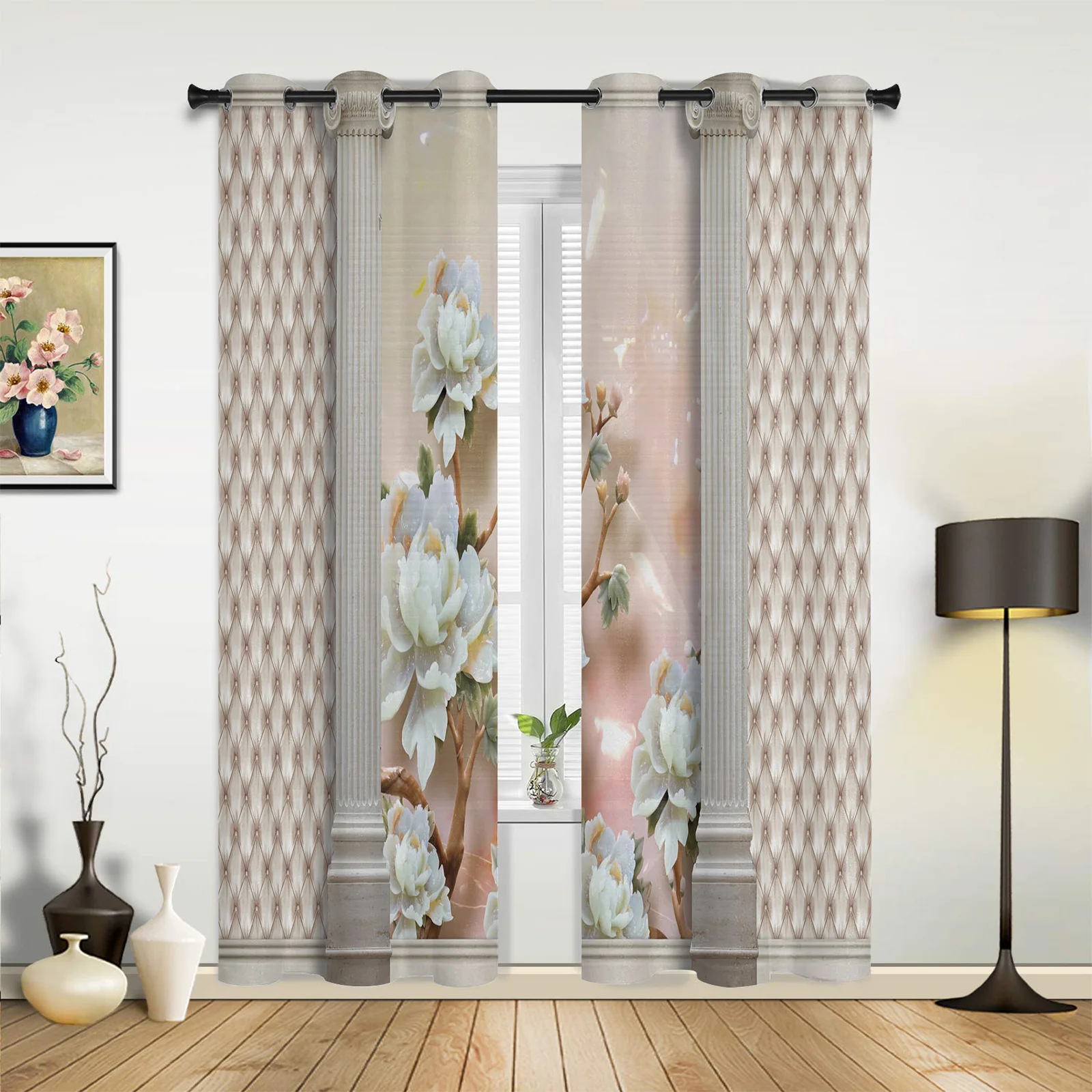 Patio Curtain Flowers Pillars Classical Kitchen Curtains In The Modern Living Room Bedroom Dining Room Translucent Curtain