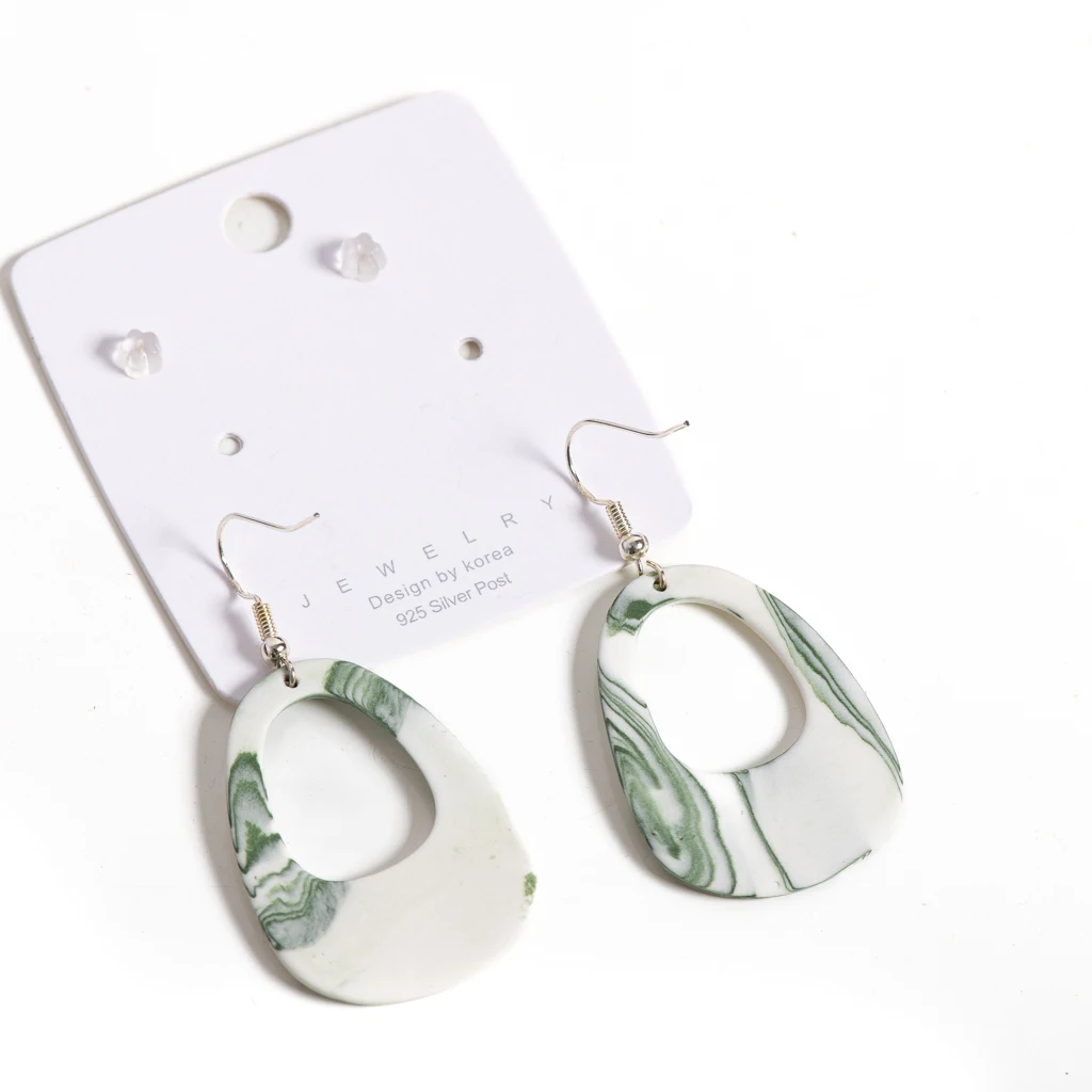 Green Marble Ceramic Earrings Lightweight Geometric Dangle Studs Modern Art Style Statement Jewelry for Women S03-002