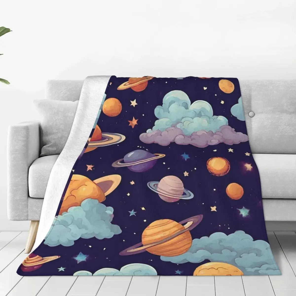 Saturn Cluster With Floating Bubble Gum Clouds Outer Space Blankets Flannel Sofa Throw Blankets For Couch Throws Bedspread Quilt