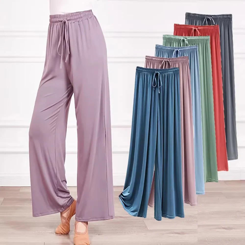 Women's soft ice silk wide leg pants High waist loose comfortable straight leg casual pants suitable for outdoor black pants