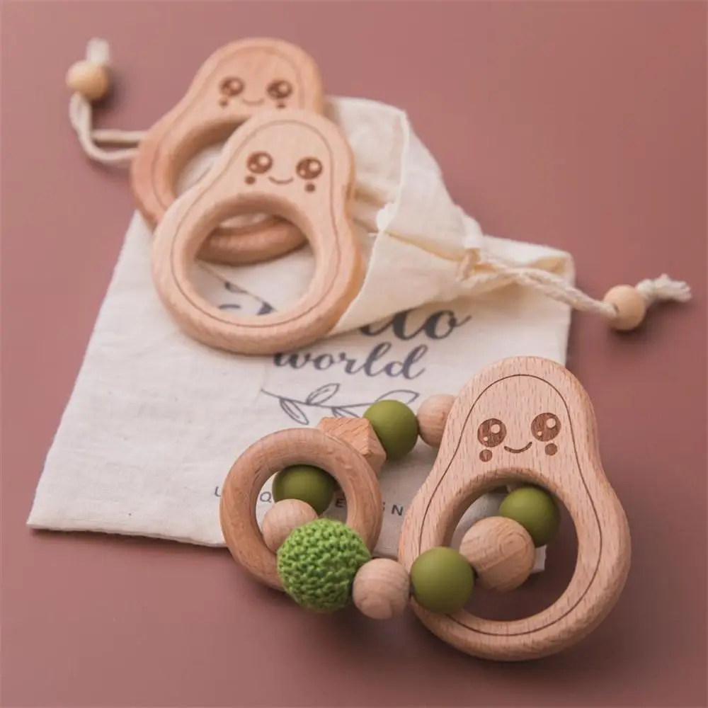 Cute Dummy Clips Pacifier Holder Clips Avocado Wood Baby Pacifier Chain Soother Holder Odor Free Baby Teether Toys Straps Baby