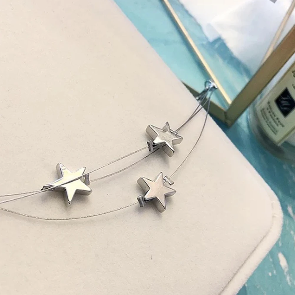 

Elegant Silver Adjustable Choker Necklace Multi-Layer Stars Pendant Thin Chain Collar Jewelry for Women Fashion Party Wear