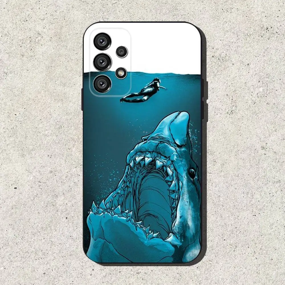 Capa de telefone Jaw Movie para Samsung S25, S24, S21, S22, S23, S30, Ultra, S20, Plus, Fe, Lite, Note, 10,9,5G Capa preta