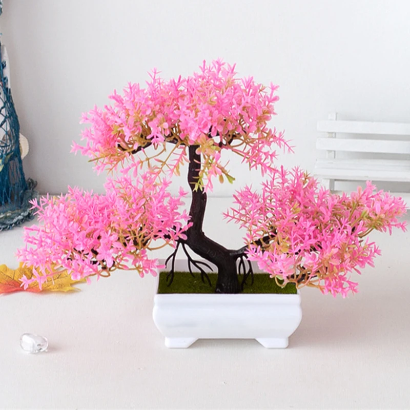 Plantas artificiais de plástico bonsai casa decoração de mesa pequena árvore pote falso plantas flores vaso jardim varanda ornamentos