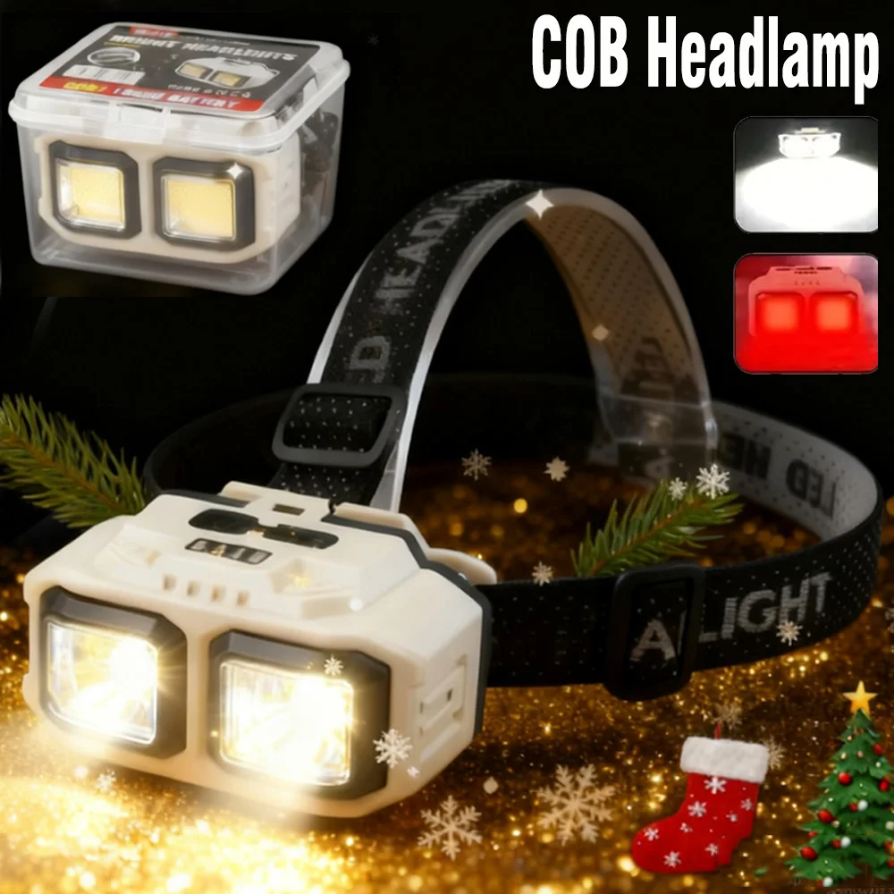 

COB LED Headlamp Rechargeable Headlight,Waterproof Work Light for Outdoor Camping Fishing,Christmas Gifts for Repair Job Worker