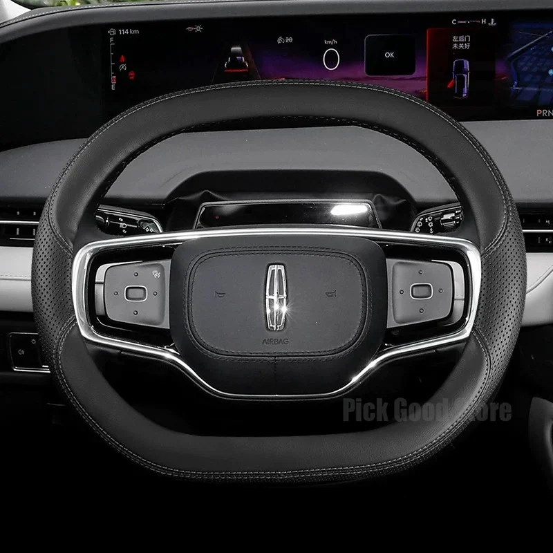 Leather Car Steering Wheel Cover For All New Lincoln Nautilus 2026 2025 Double D Steering Wheel Non-slip Interior Accessories