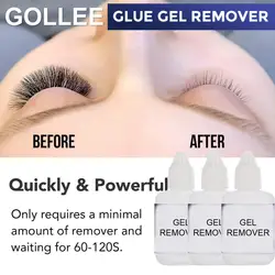 3 Bottles Gollee Clear Gel Remover GBL FREE For Eyelash Extensions Glue Non-irritating 15ml Lash Fast Clean Tools Makeup Tools