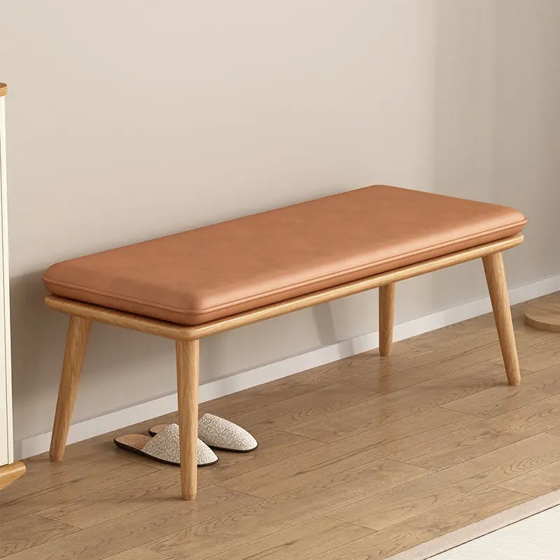 Nordic style solid wood bench rubber wood frame high comfort shoe changing stool soft bag dining chairs view 3