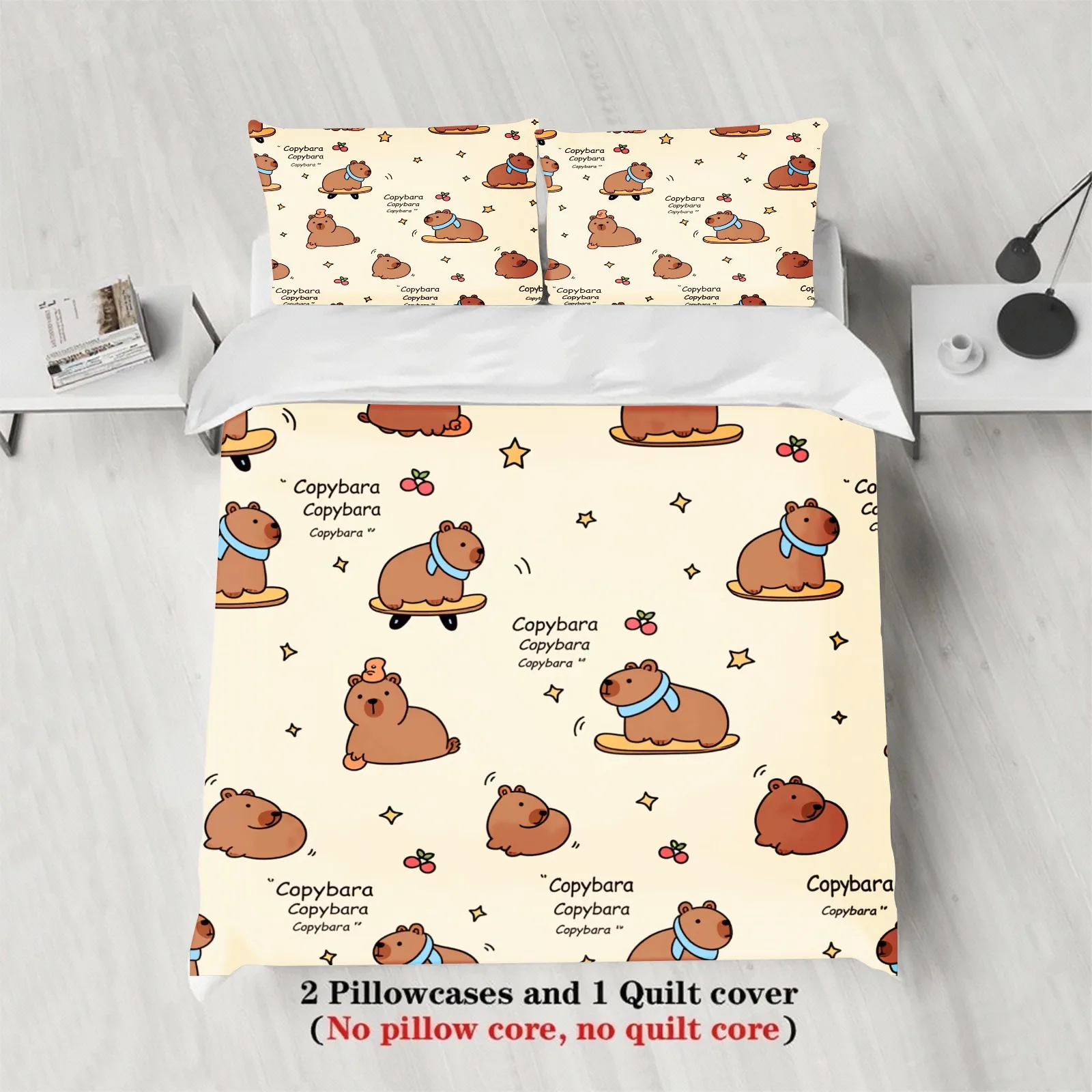 Cute Capybara Duvet Cover Pillowcase Bedding Set Adult Boy Girl Bedroom Decoration Children Gift Single Double Large Size