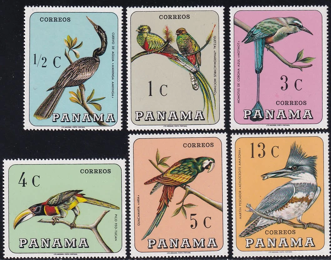 Sellos Postales de Panamá Y1967, Juego de 6 Sellos Postales Coleccionables Nuevos MNH con Imágenes de Aves: Pájaro Verde, Cucú, Cejón, Orio Esmeralda y Tucán