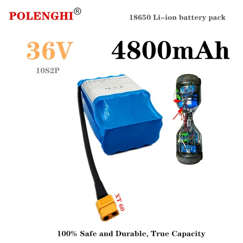 100%true capacity 10S2P 36V 4.8Ah lithium-ion rechargeable battery pack, suitable for electric self priming hovercraft unicycles