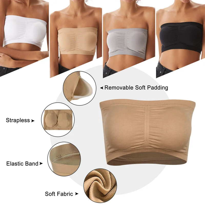 Soutien-gorge Bandeau rembourré sans bretelles pour femme, haut tubulaire sans couture, grande taille, extensible, Sexy, sans fil, été