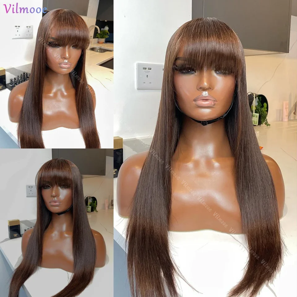 

Silky Straight Silk Base 13x4 Silk Top Lace Front Wigs #4 Brown Human Hair Wigs PrePlucked Bone Straight 5x5 Lace Closure Wig