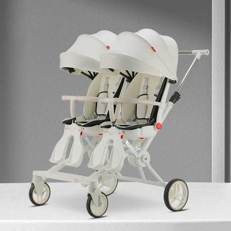 Warm house Tragbarer Doppel-Kinderwagen, Doppelsitz-Kinderwagen, faltbarer Vierrad-Doppel-Kinderwagen 360° °   Drehsitz, verstellbare Rückenlehne 7