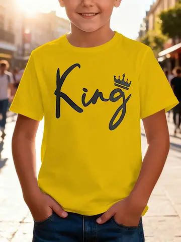 King Cotton Children's Tshirt Creative Casual Short Sleeve Top Summer Clothing Lightweight and Comfortable Parent Child Clothing