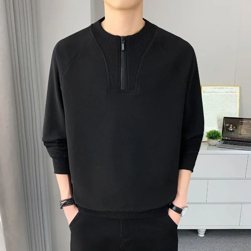 سويت شيرت برقبة دائرية نصف سحاب للرجال، نمط كوري وسيم، كاجوال بأكمام طويلة، متعدد الاستخدامات، طبقة أساسية