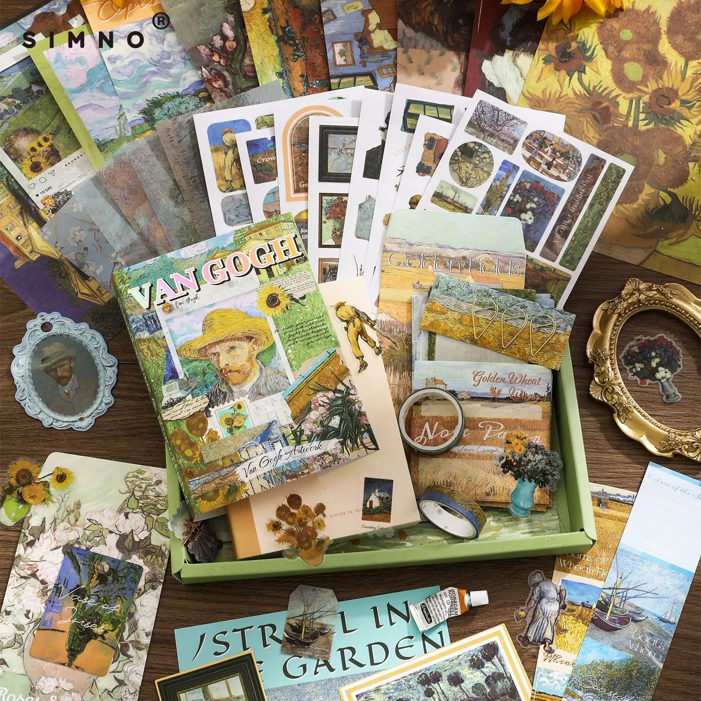 Journal Gift Box, Van Gogh Art Oil Painting Style Journal Material Set, Holiday Gift, Gift for Journal Enthusiasts, Van Gogh Style Art Sticker Gift Box