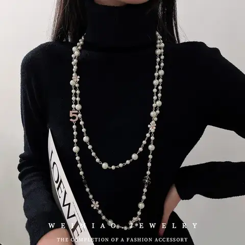 꽃 목걸이 진주 목걸이 긴 스웨터 체인 럭셔리 목걸이 여성을위한 멀티 레이어 목걸이 초커 목걸이