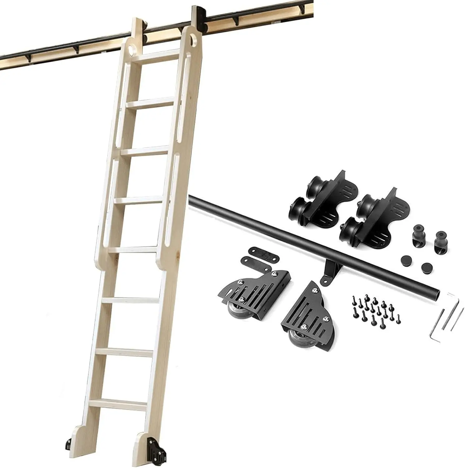 Sliding Barn Door Hardware Kit | Telescopic Upper Roller Track Set | Floor Wheels With Brakes Library Mobile Ladder Rail,