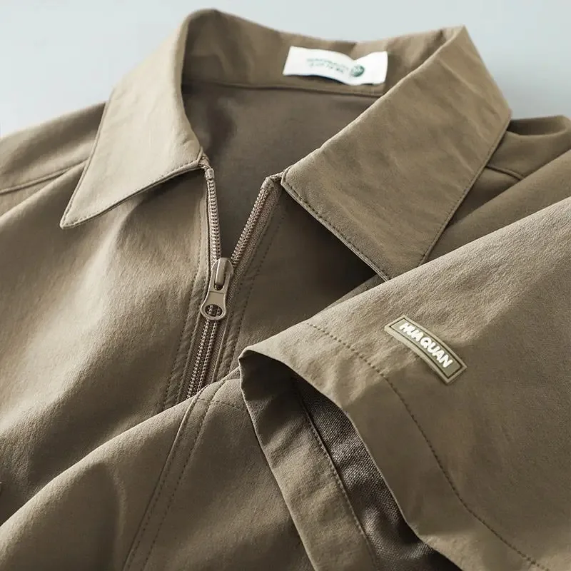 

Рубашка-поло в стиле ретро, мужская летняя быстросохнущая футболка с отложным воротником и половиной рукавов, топ с двойным карманом и половиной молнии, свободные повседневные футболки