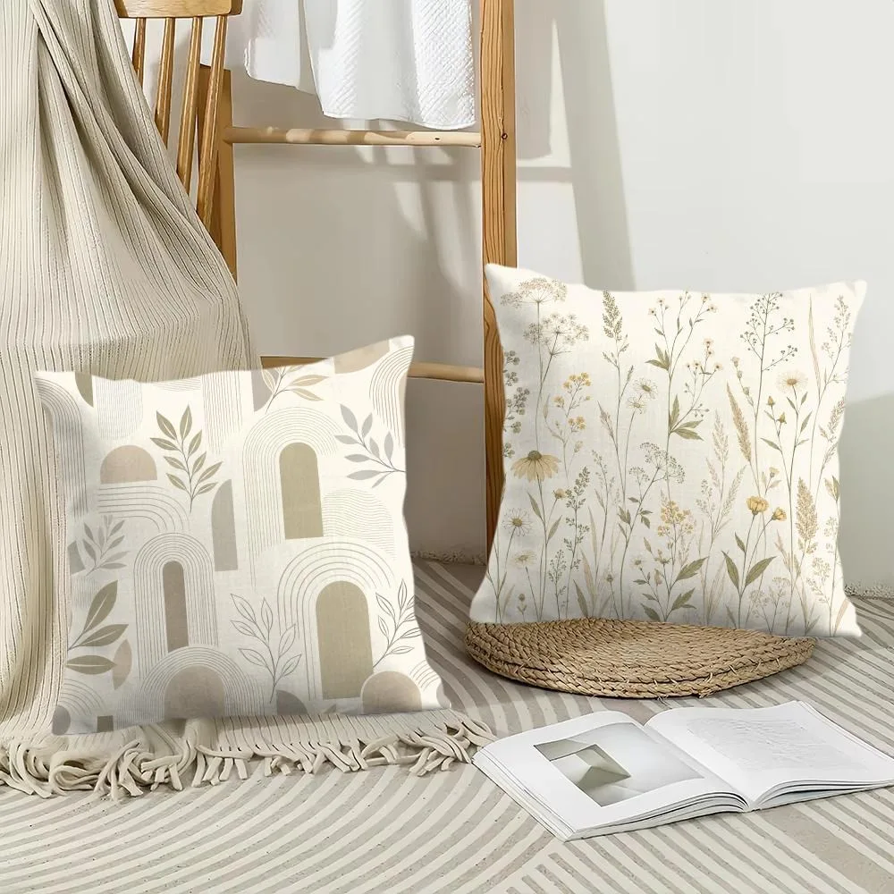 Warm Tone Botanical Foliage Cushion Cover Pillow Case Short Plush Square Throw Pillow Covers Pillowcase Sofa Home Decor Gift