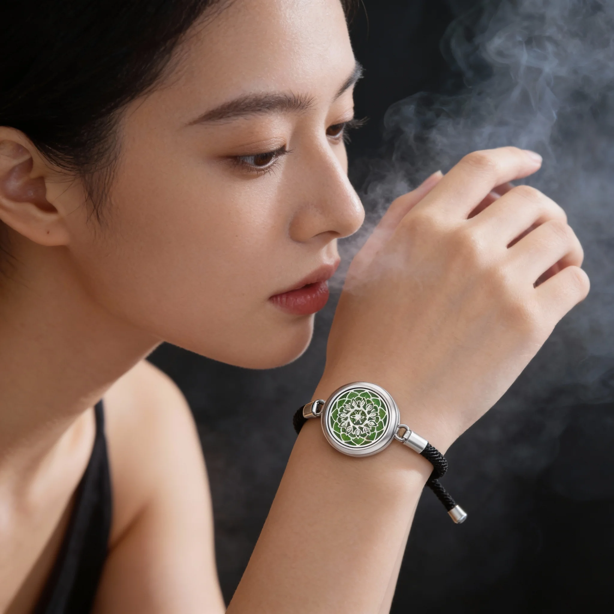 Edelstahl Baum des Lebens Frauen schwarz geflochtenes Armband Aromatherapie ätherisches Öl Diffusor Parfüm Medaillons Armband Schmuck