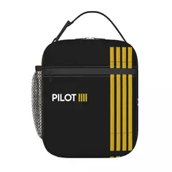 Pilot Captain Stripes Resuable Lunch Boxes Women Multifunction Aviation Airplane Aviator Thermal Cooler Food Insulated Lunch Bag