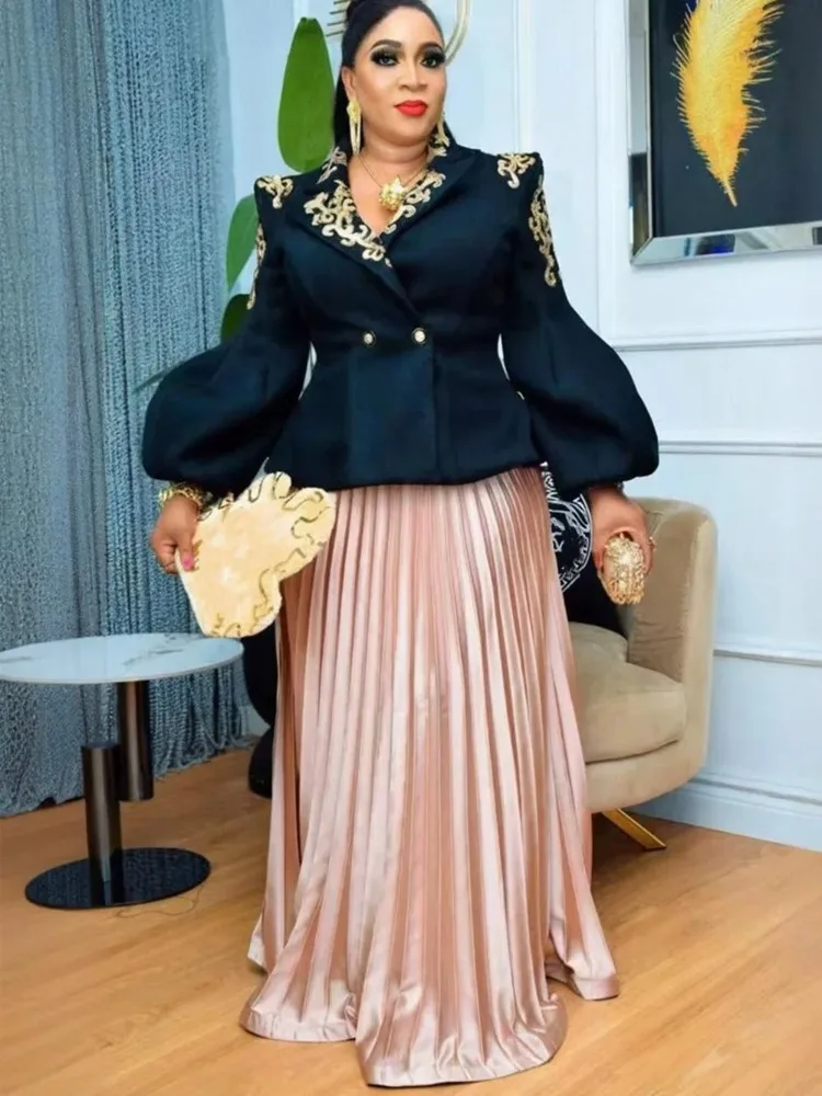 Dashiki أنقرة ثوب ترتر حجم كبير ملابس فساتين حفلات الزفاف الملابس الأفريقية للنساء 2 قطعة مجموعات بلوزات والتنانير الدعاوى