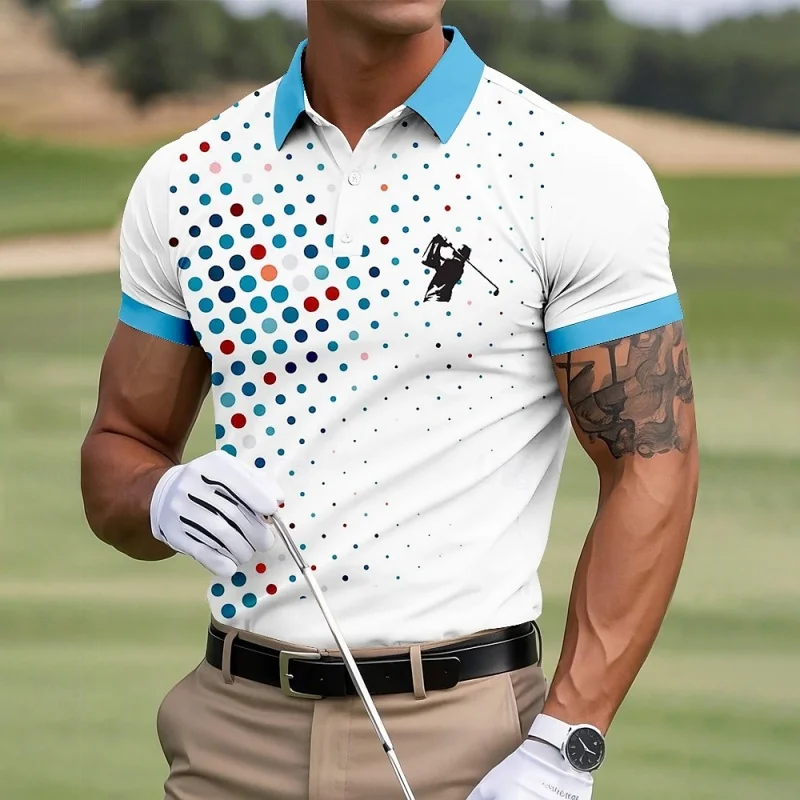 Colorful Spots Pattern Polo Shirt For Men Golf Geometry 3D Print Tees Summer Casual Street Short Sleeve Loose T-Shirt Lapel Tops