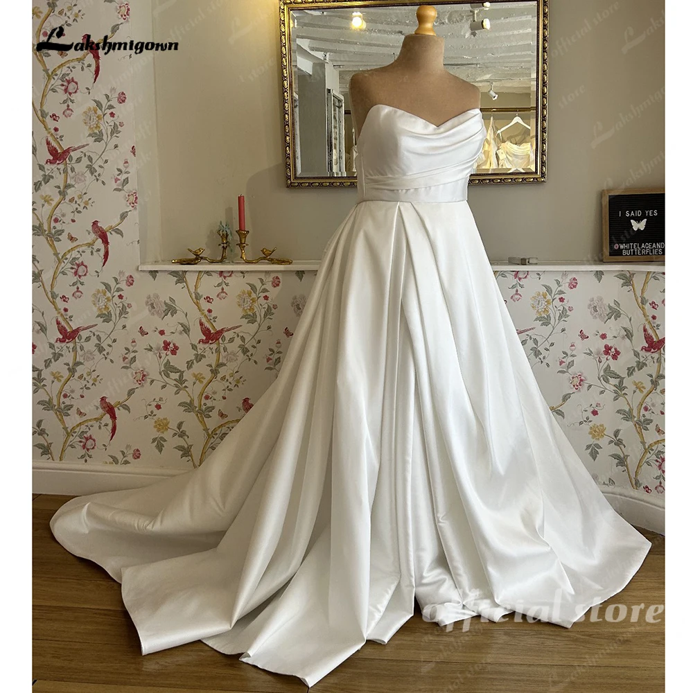 Lakshmigown Plus Size Mikado-Satin Hochzeitskleider für Frauen Vestido de Noiva Sweetheart Boho Brautkleid mit hohem Seitenschlitz – Detail 5
