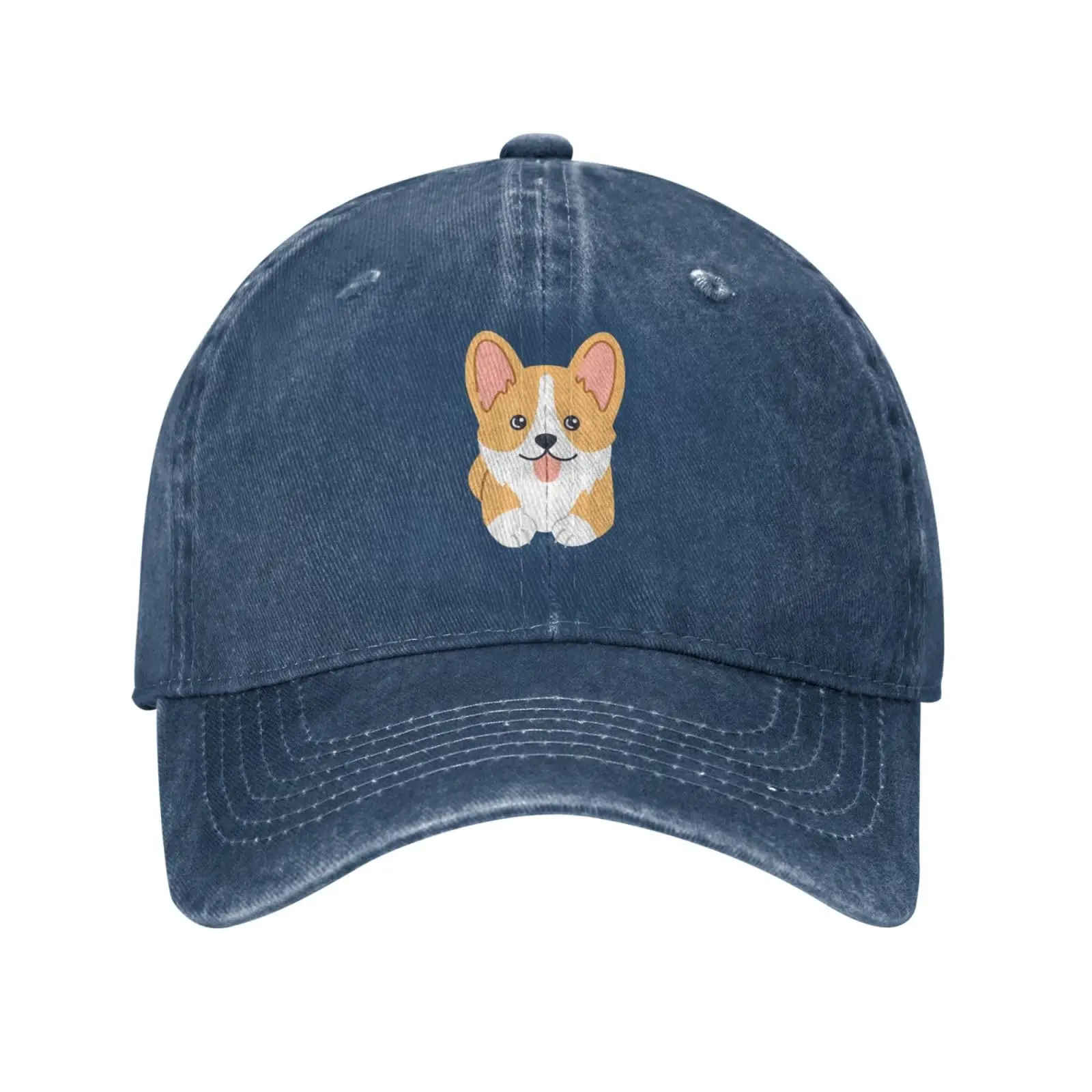 Corgi Sticks Out His Tongue Vintage Embossed Adjustable Washed Denim Cotton Low Profile Men's Dad Trucker Hat