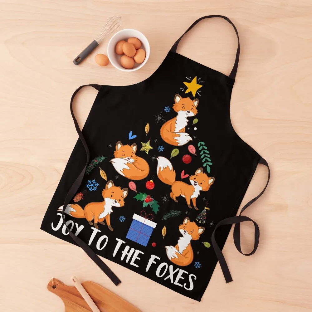 

Joy To The Foxes Christmas Tree Apron Beauty Apron Kitchen Accessories 2022 Hairdresser Apron Chef Uniform Women