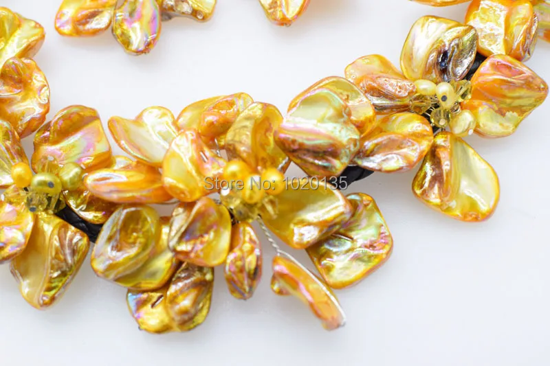 freshwater pearl  rice and yellow shell flower necklace nature 18inch nature wholesale