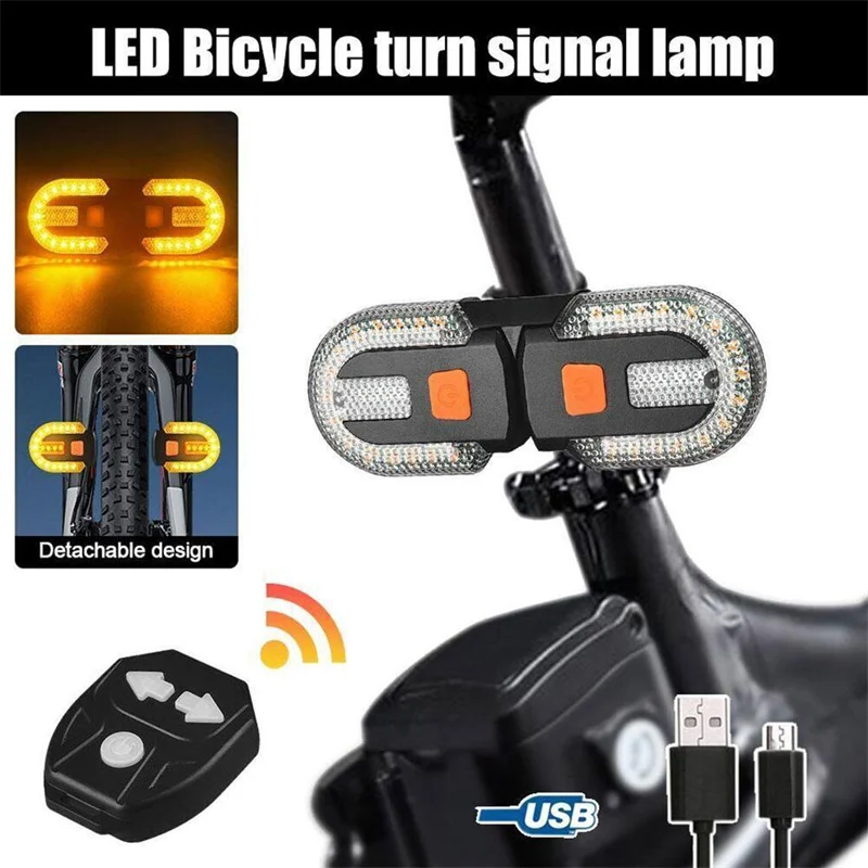 1 Set Eco-friendly Wireless Taillight Fast Charging Detachable Bike Taillight Bike Wireless Remote Control Turn Signal Lights