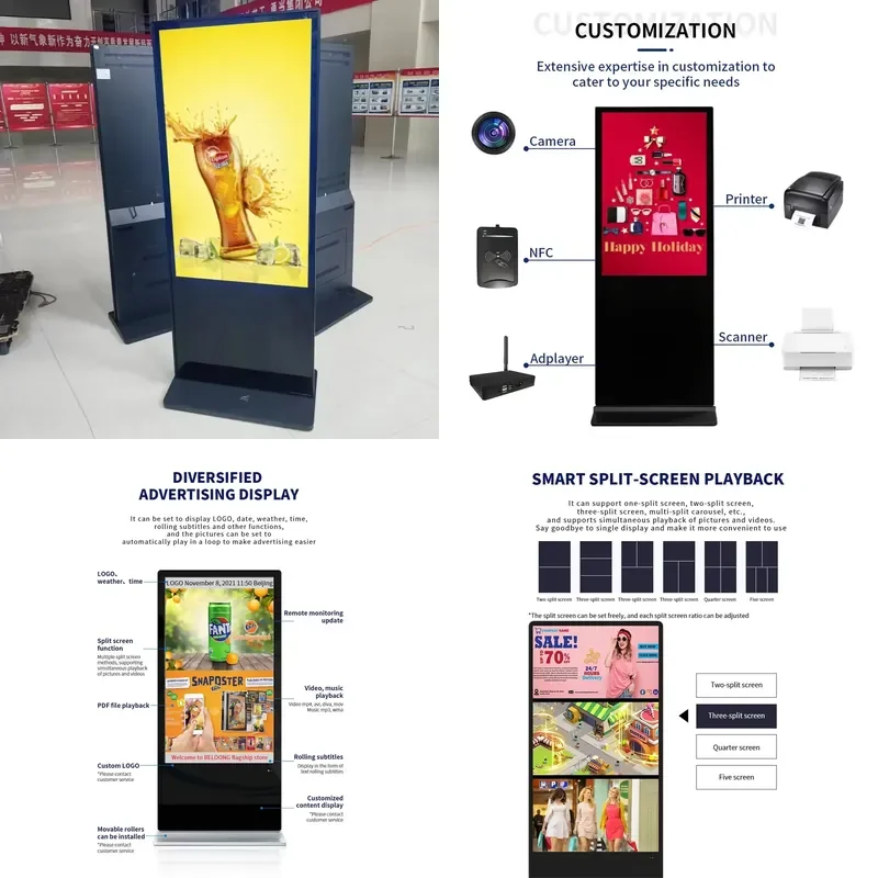 2026 Hot Sale 4K Floor Standing Interactive Digital Signage Display Totem LCD Touch Screen Kiosk Advertising Screen