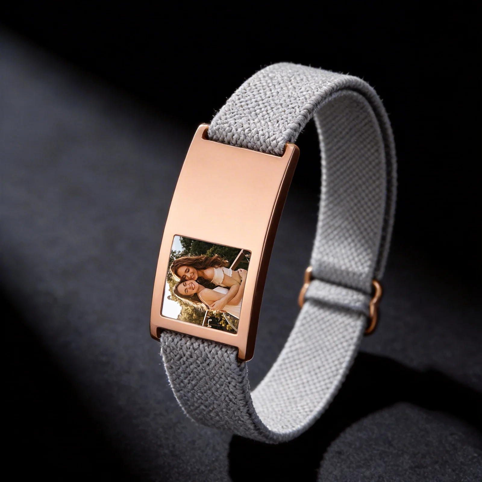 Personalisiertes Foto-Elastikarmband für Männer und Frauen, Individuell Gravierter Text Edelstahl-ID-Armbänder Geschenk – Detail 6