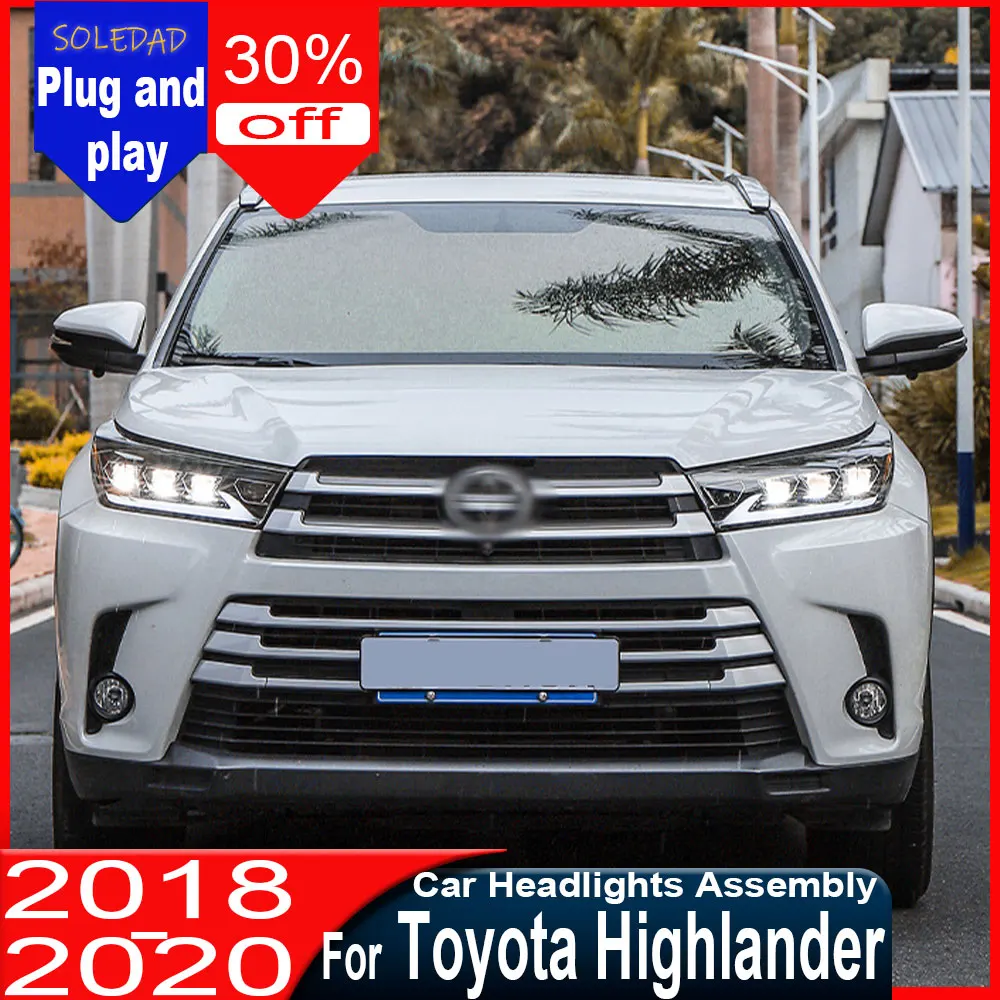 Car For Toyota Highlander 2018 2019 2020 2021 Highlight LED Headlight Front Projector 4 Lens Turn Signal Lamp Accessories