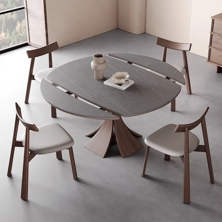 

Nordic telescopic rock slab dining table round household variable round table small apartment square and round dual-purpose