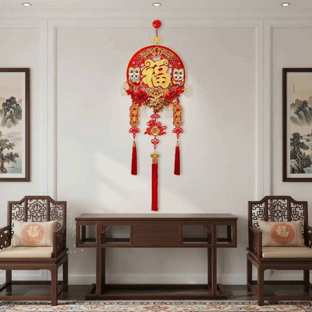 

Flocking Chinese Lucky Character Pendants Traditional Handmade Chinese Knot Pendant Creative Festive Atmosphere