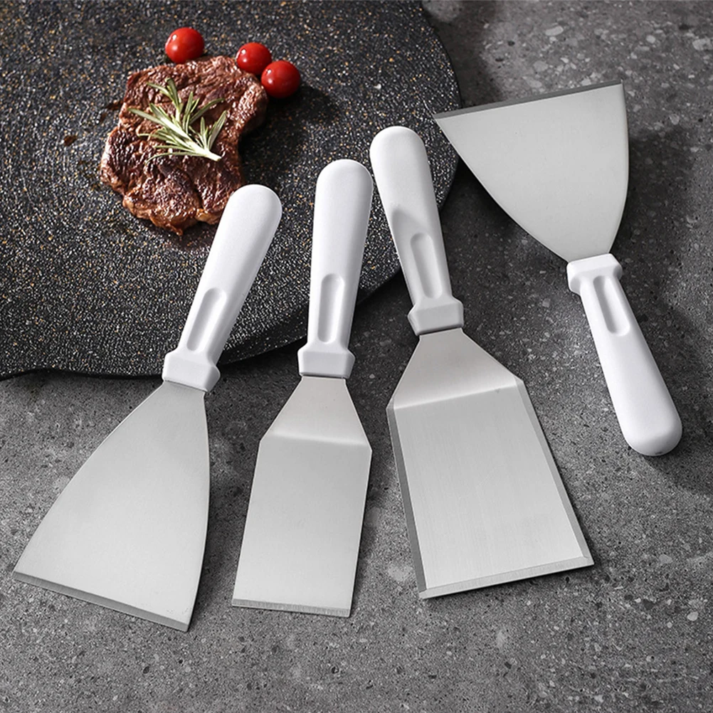 

4pcs Stainless Steel Steak Spatula Multipurpose Frying Spatula Set For Kitchen Restaurant Cooking Tools Curved Handle Oil Drain