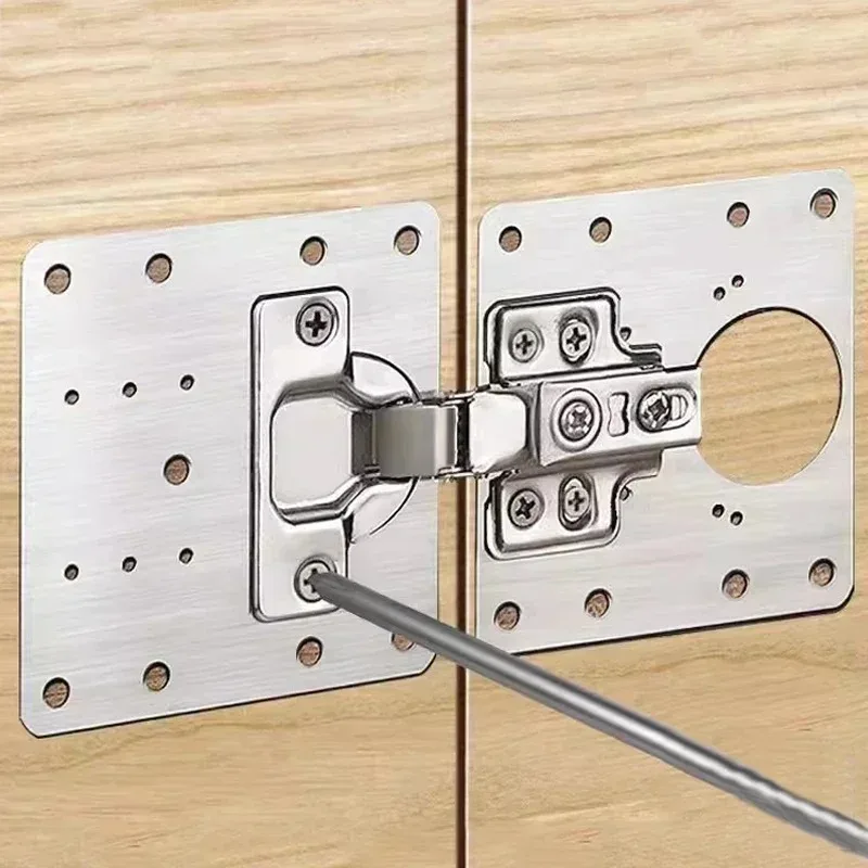 2/20Sets Cabinet Hinge Repair Plate Kits Stainless Steel Kitchen Cupboard Door Hinge Mounting Plate with Holes Fixing Brackets