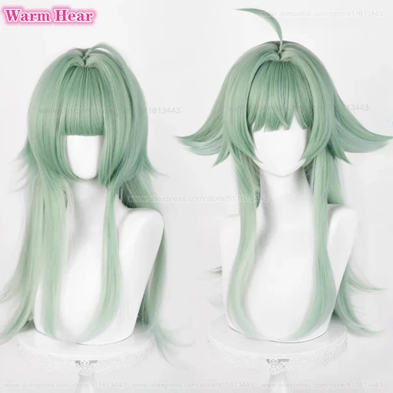 New Design HuoHuo Synthetic Hair Game Long 66cm Green Cosplay Anime Wig Heat Resistant Hair Halloween Party Woman Wigs + Wig Cap