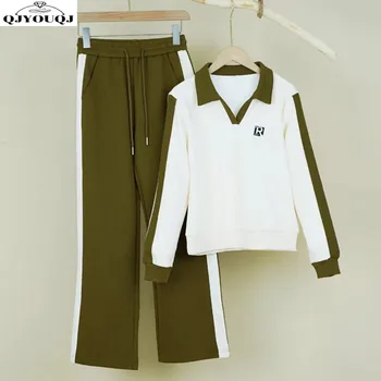 2024 ฤดูใบไม้ร่วงและฤดูหนาวใหม่อารมณ์แฟชั่นSlimmingหลวมสบายๆอายุลดชุดกีฬาชุดสองชิ้น