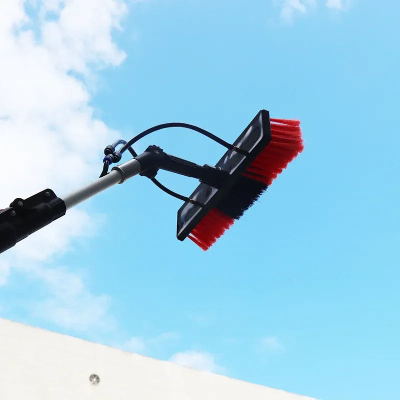 Telescopic Solar Panel Cleaning Brush Aluminum Water Powered Pole for Efficient Photovoltaic Module Washing Tool with Soft