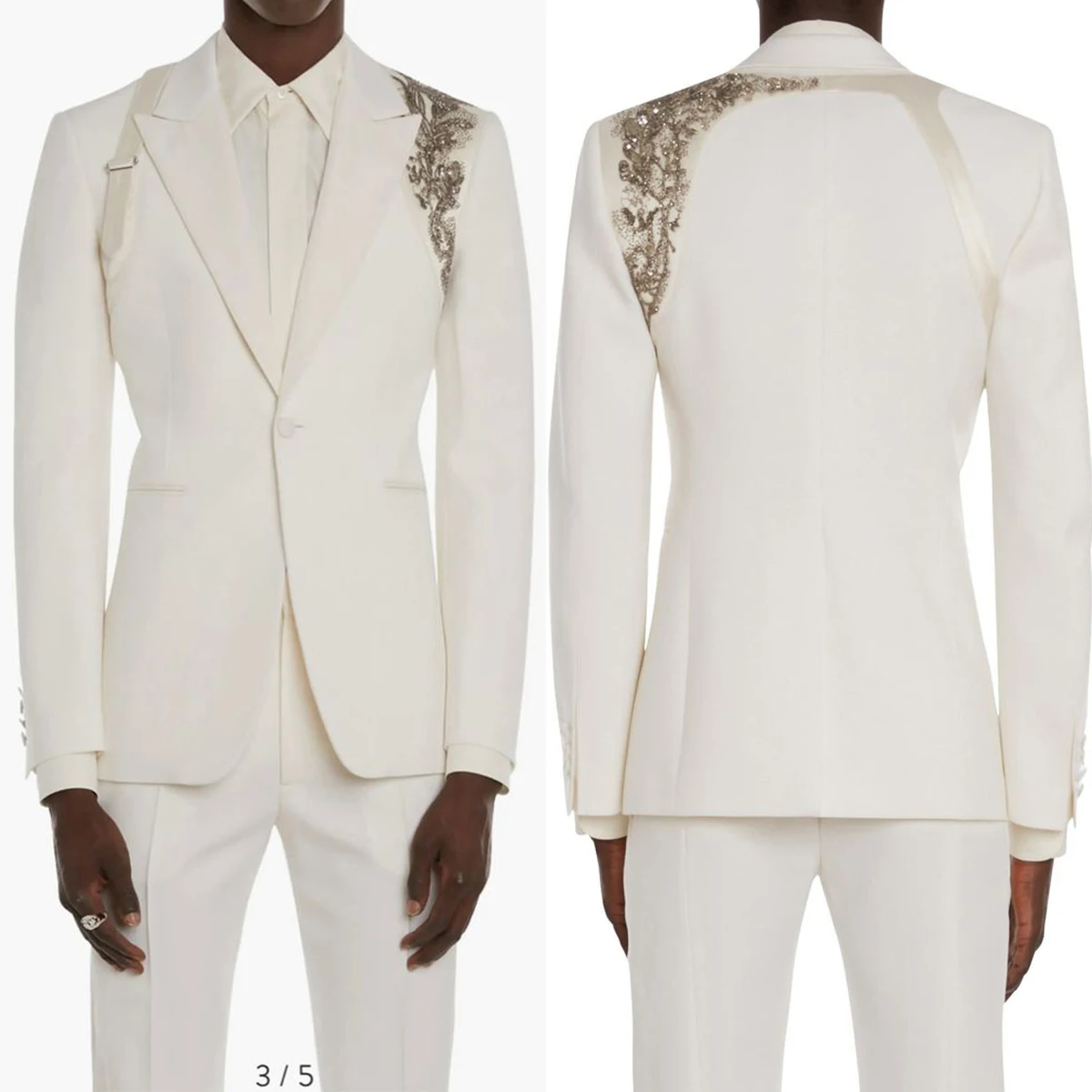 Elegant Men Jacket Pants Set Beaded Appliques Peaked Lapel One Button Gentleman Suit Customized 2 Piece Formal Party Wear