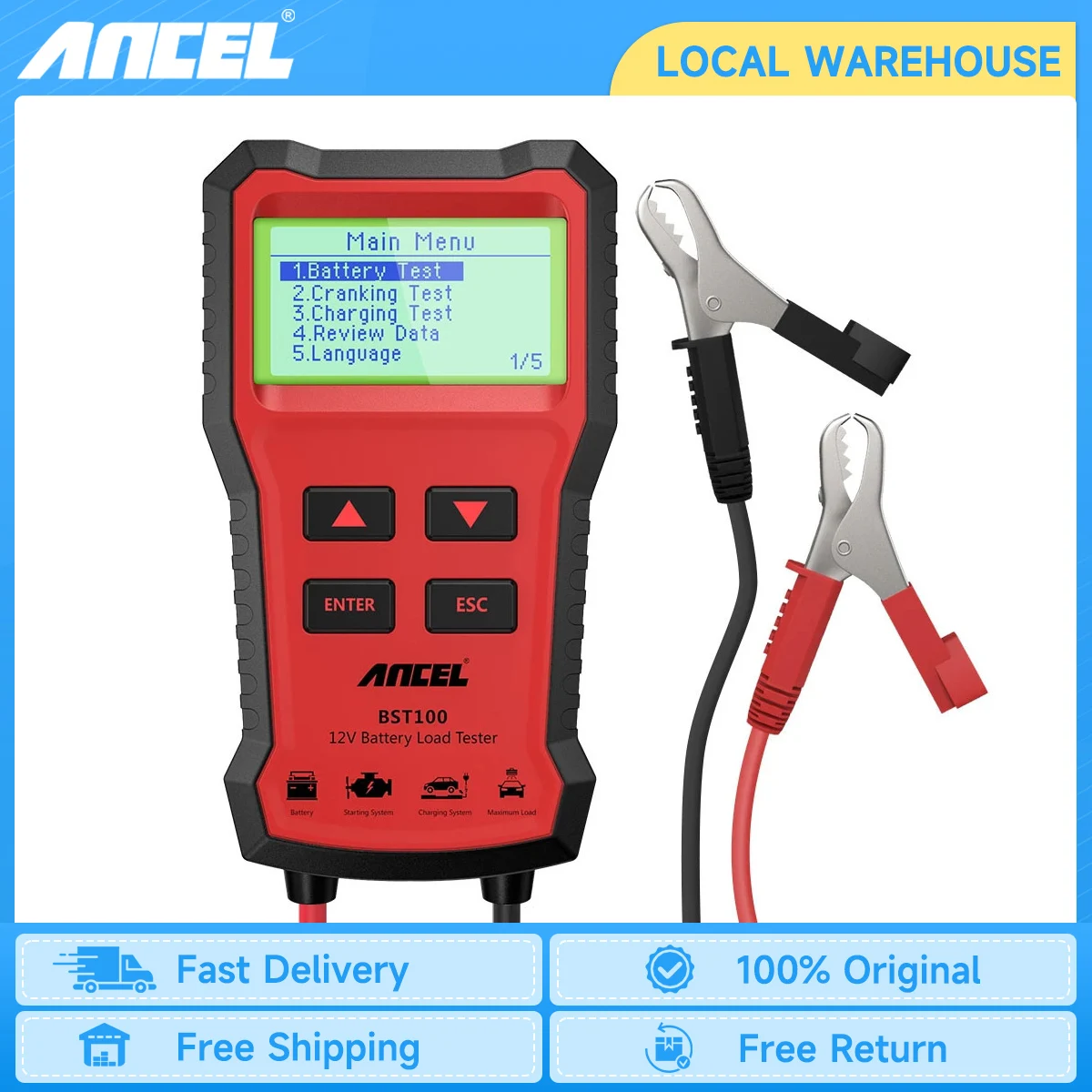 ANCEL BST100 Car Battery Tester 12V Battery Analyzer Cranking Charging Circuit Test Auto Diagnostic Battery Tester Multilingual