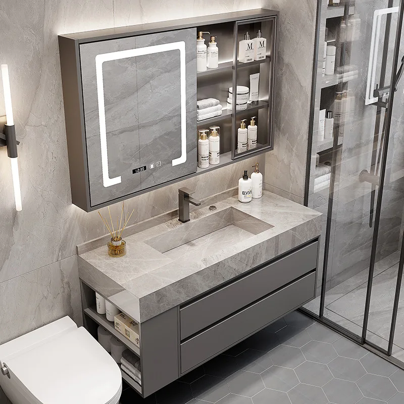 

Light luxury rock slab integrated bathroom cabinet combination hand wash basin modern simple bathroom wash table bathroom set