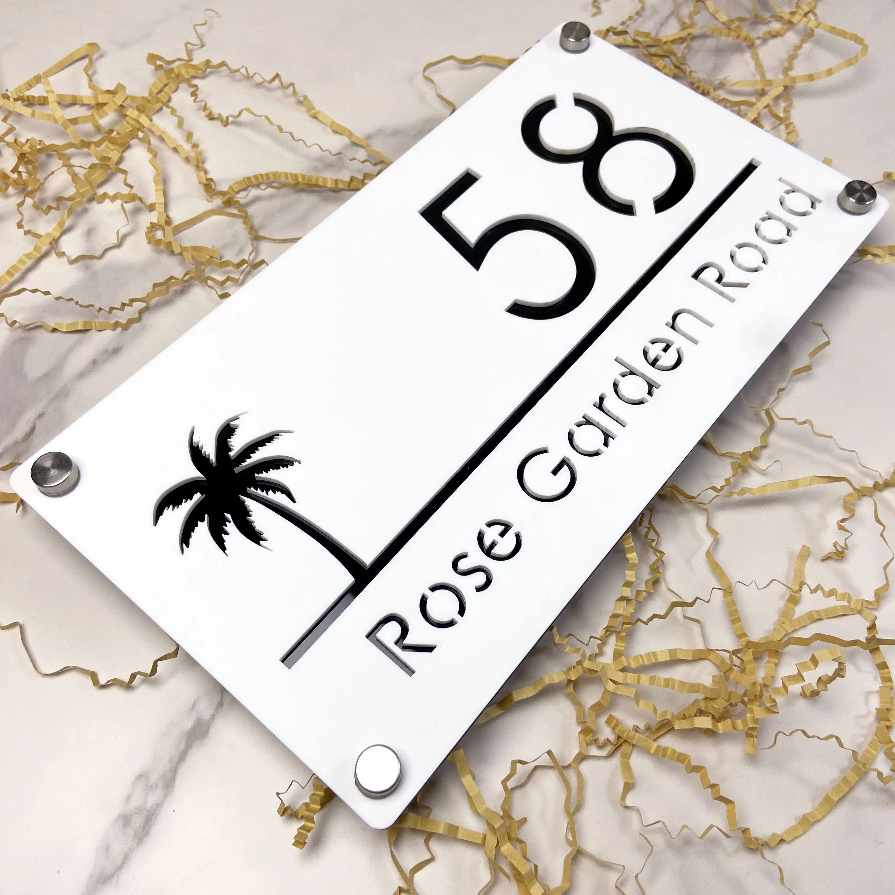 Modern design Personalized Custom Acrylic Palms Tree Seaside House Number Sign Plate Outside Address Name Door Wall Room Plaque