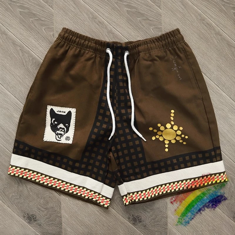 Brown Cactus Jack Wolf Shorts Men Women Best Quality Oversize Webbing Breeches